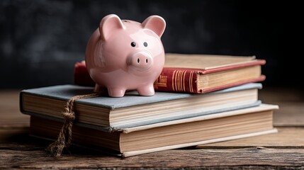 Piggy Perched on Book Stack