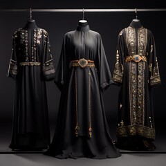 Three Black Abayas with Intricate Detailing