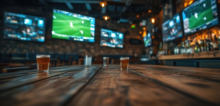 Sports Bar Interior with Drinks