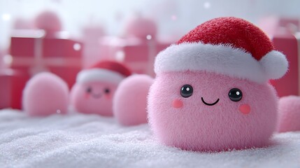 Cute Kawaii Christmas Style Characters with Presents and Smiling Chibi Faces