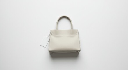 Stylish Handbag with Tag Displayed on Clean White Background