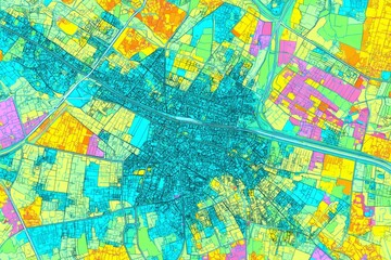 Fototapeta premium Stylized digital city map showing zoning, infrastructure, and development layers