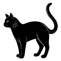 A black cat arching its back, vector silhouette on a white background