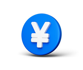 3D Blue coin with a white Yen symbol, representing Japanese currency and finance. 3d illustration