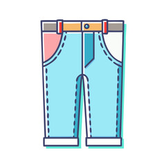 Illustration of light blue denim shorts with pockets and a belt