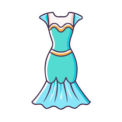 Beautiful Mermaid Style Gown Elegant Aqua Blue Dress Fashion Illustration