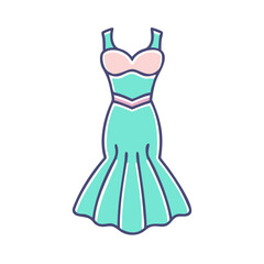 Elegant Mermaid Gown Design Fashion Illustration Teal Green Dress with Pink Accents
