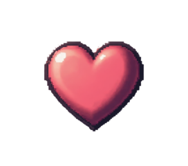 Pixelated Pink Heart, 8-bit Style, transparent background. Retro gaming love.