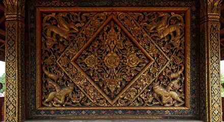 Obraz premium Golden Legacy: Intricate Wood Carving AI Generated