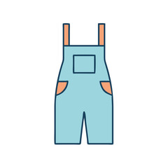 Childrens Light Blue Denim Overall Shorts with Orange Pockets and Straps