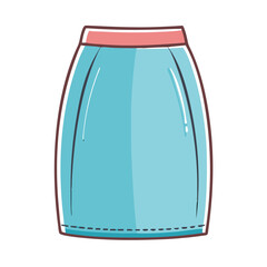 A Cute Light Blue Mini Skirt with a Coral Waistband Fashion Illustration