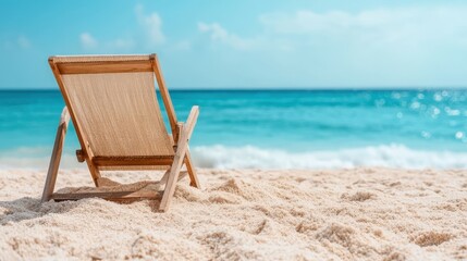 A charming wooden chair accompanied by seashells on a sandy beach, encapsulating the essence of coastal living and inviting moments of relaxation and reflection.