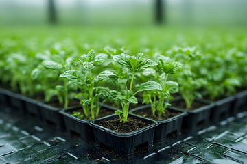 Seedlings growing in nursery environment