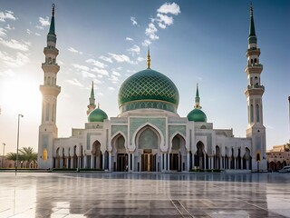 Grand Mosque with Green Domes and Minarets