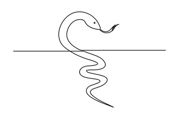 Continuous single line drawing of snake outline isolated vector art design