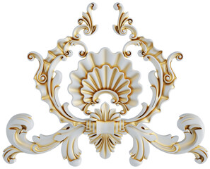 Gold patina ornament on transparent background, cut out, 3D render
