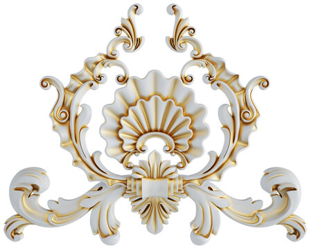 Gold patina ornament on transparent background, cut out, 3D render
