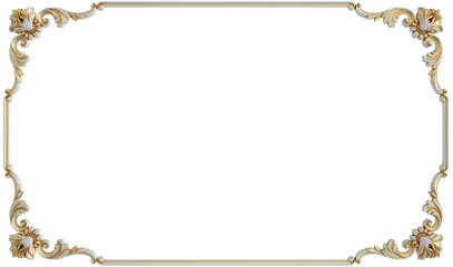 Gold patina ornament  frame on transparent background, cut out, 3D render
