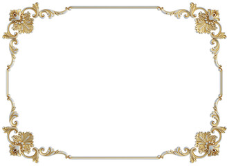 Gold patina ornament  frame on transparent background, cut out, 3D render

