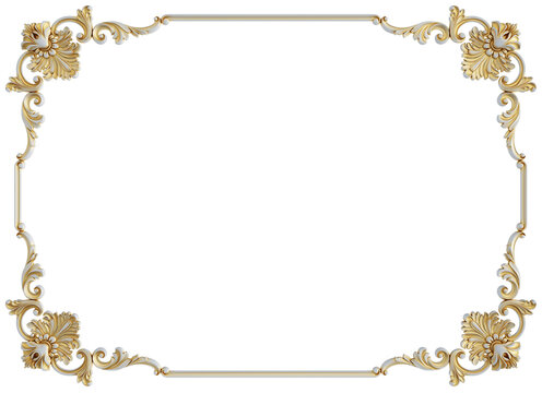 Gold patina ornament  frame on transparent background, cut out, 3D render
