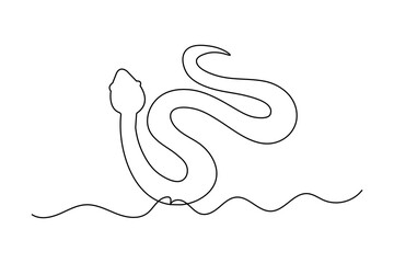 Continuous single line drawing of snake outline isolated vector art design