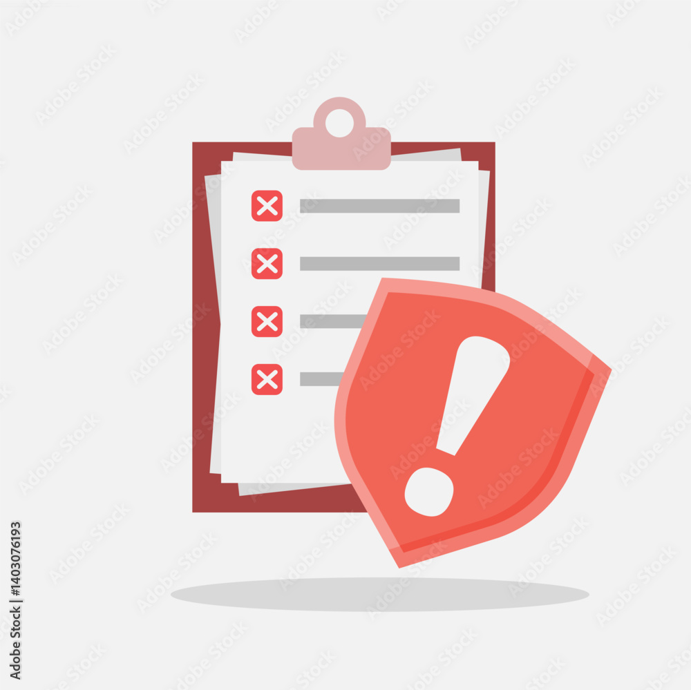 Fototapete Concept of isolated wrong checklist. Negative checklist for problem, issue, failure in application. Emergency icon illustration