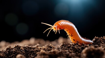 An engaging macro shot of a caterpillar emerging from the soil, showcasing its vibrant color and intricate details, symbolizing growth and transformation in nature.