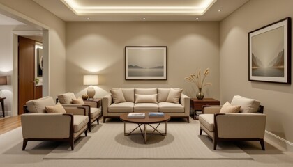Cozy living room design modern home interior decor neutral colors wide angle comfort and style