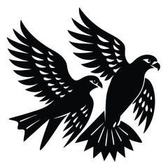 Obraz premium Two Black Silhouette Falcons Flying, Birds of Prey Vector Illustration, Wildlife Graphic Design Element, Animal Art Print