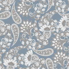 Gorgeous paisley seamless vector pattern with fantastic flowers and leaves. Bohemian textile print inspired by batik. Vintage style
