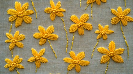 Delicate Coreopsis floral embroidery design showcasing intricate yellow flower patterns on fabric perfect for creating custom textiles