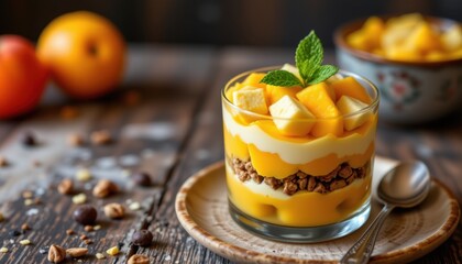 Delicious mango parfait recipe kitchen food photography cozy environment close-up culinary delight