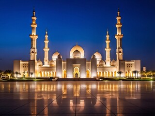 Grand Mosque at Night with Reflection