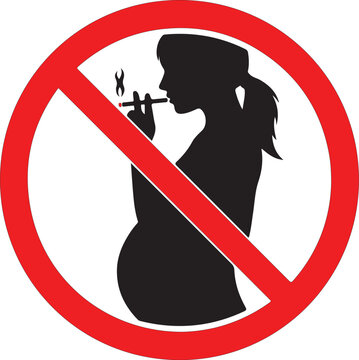 recommend clip art: NO SMOKING sign concept. Crossed silhouette of smoking pregnant woman.