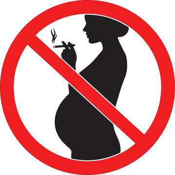 recommend clip art: NO SMOKING sign concept. Crossed silhouette of smoking pregnant woman.
