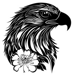 Fototapeta premium Majestic Eagle Head with Intricate Floral Design Ideal for Tattoo Art and Creative Projects