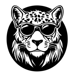 Obraz premium Cool Leopard Head Design in Sunglasses for Tattoo Art Cool Merchandise and Graphic Projects