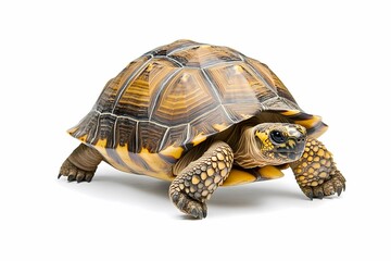 Obraz premium Yellow-footed tortoise walking, isolated white background, wildlife, reptile