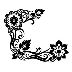 Elegant Floral Ornamental Design with Swirls and Leaves for Tattoo and Coloring Projects