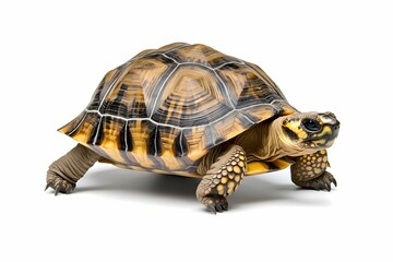 Fototapeta premium Yellow-footed tortoise walking, white background, reptile pet