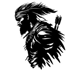 Obraz premium Warrior Silhouette with Arrows Strong Masculine Posture Bold Black Design