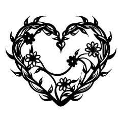 Elegant Floral Heart Design with Intricate Vine and Flower Details for Creative Projects