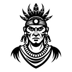Obraz premium Majestic Indian Warrior Portrait with Feathered Headdress for Creative Projects and Tattoos