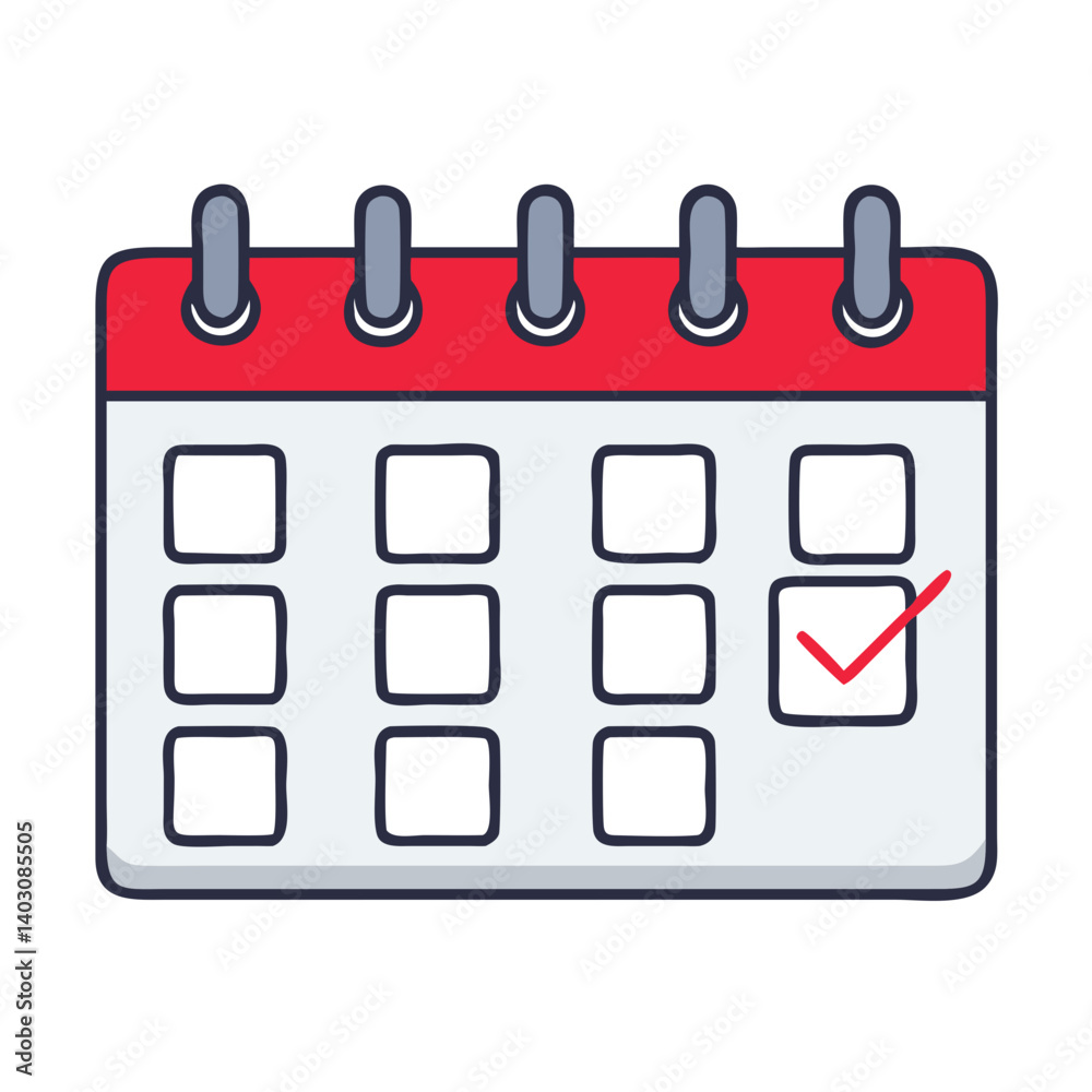 Poster calendar icon with checked date illustrating task completion