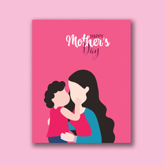 Happy Mother's Day Card with Cartoon Mother Love her Child Illustration.