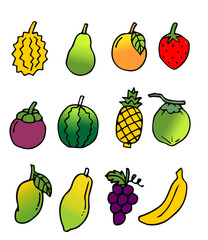 Fruits Doodle Hand Draw set. Vector food elements collection for menu, textile prints, posters