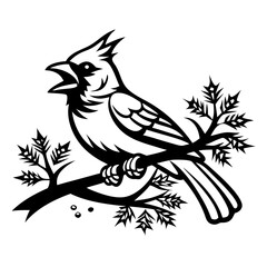 Naklejka premium Majestic Black Cardinal Bird Perched on Branch Natural Elements for Tattoo and Design Inspiration