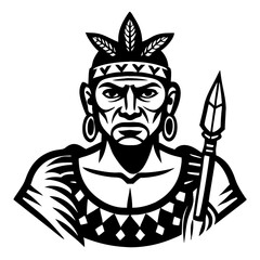 Powerful Indigenous Warrior Portrait with Spear and Traditional Attire Vector Art