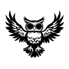 Obraz premium Majestic Owl Illustration with Outstretched Wings Ideal for Tattoo Design and Apparel