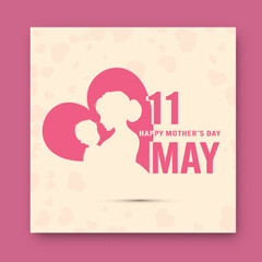 Happy Mother's Day Post with Silhouette Mother Embracing Her Child Illustration.